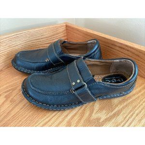 Women’s BORN Boc Concept Casual Slip On Loafers Shoes Strap Leather BLACK Size 7